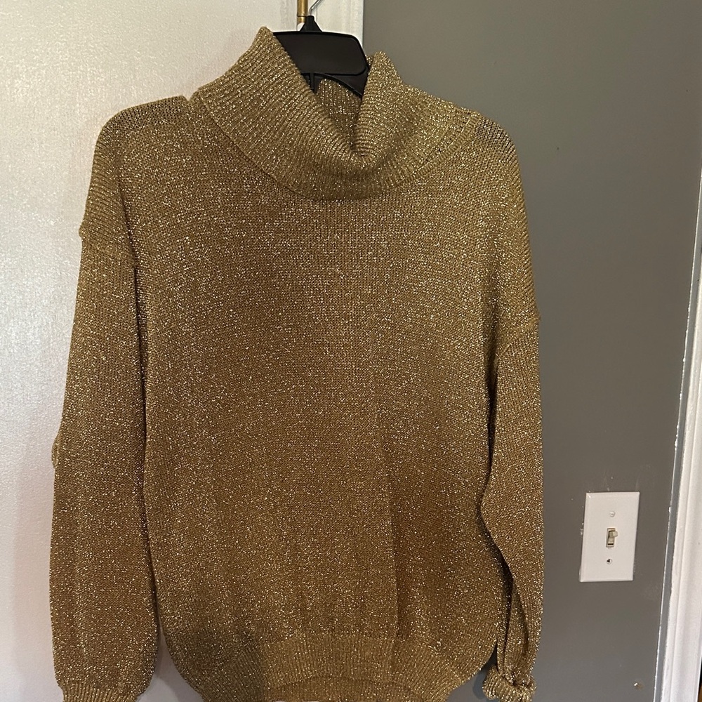 Women's Metallic Gold Turtleneck Sweater